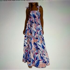 Floral Print Maxi Dress - Pink and Blue